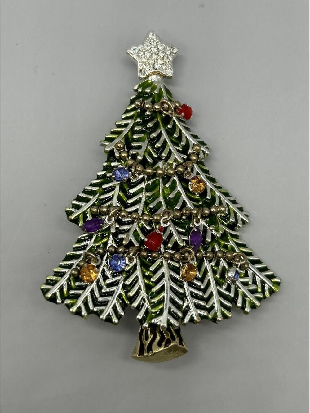Vintage 2008 Avon 5th Annual Christmas Tree Multicolour Rhinestones Brooch Pin